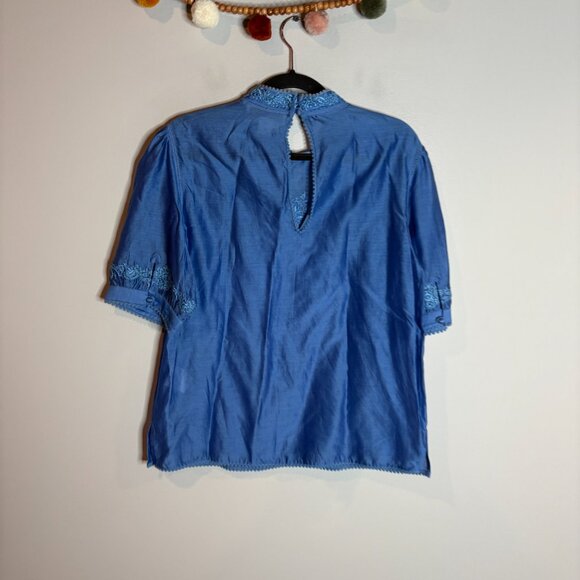 Anthropologie Payal Jain Carrington Blue Embroidered Blouse - Picture 6 of 6